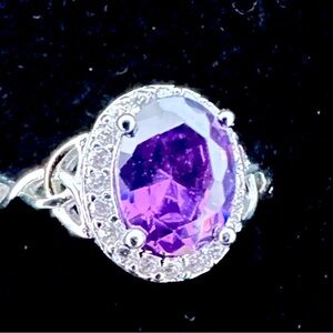 Purple Amethyst Sterling Silver Halo Ring